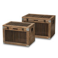 Baxton Studio Clement Oak Finished 2-Piece Wood Spindle Storage Trunk Set 162-10560